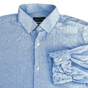 MASSIMO DUTTI Men's Long Sleeve Button Down Shirt Medium 16.5" Blue Flip Cuffs